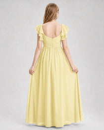 Dideyttawl Sweetheart Neck Ruffle Chiffon Junior Bridesmaid Dress