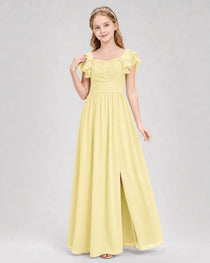 Dideyttawl Sweetheart Neck Ruffle Chiffon Junior Bridesmaid Dress
