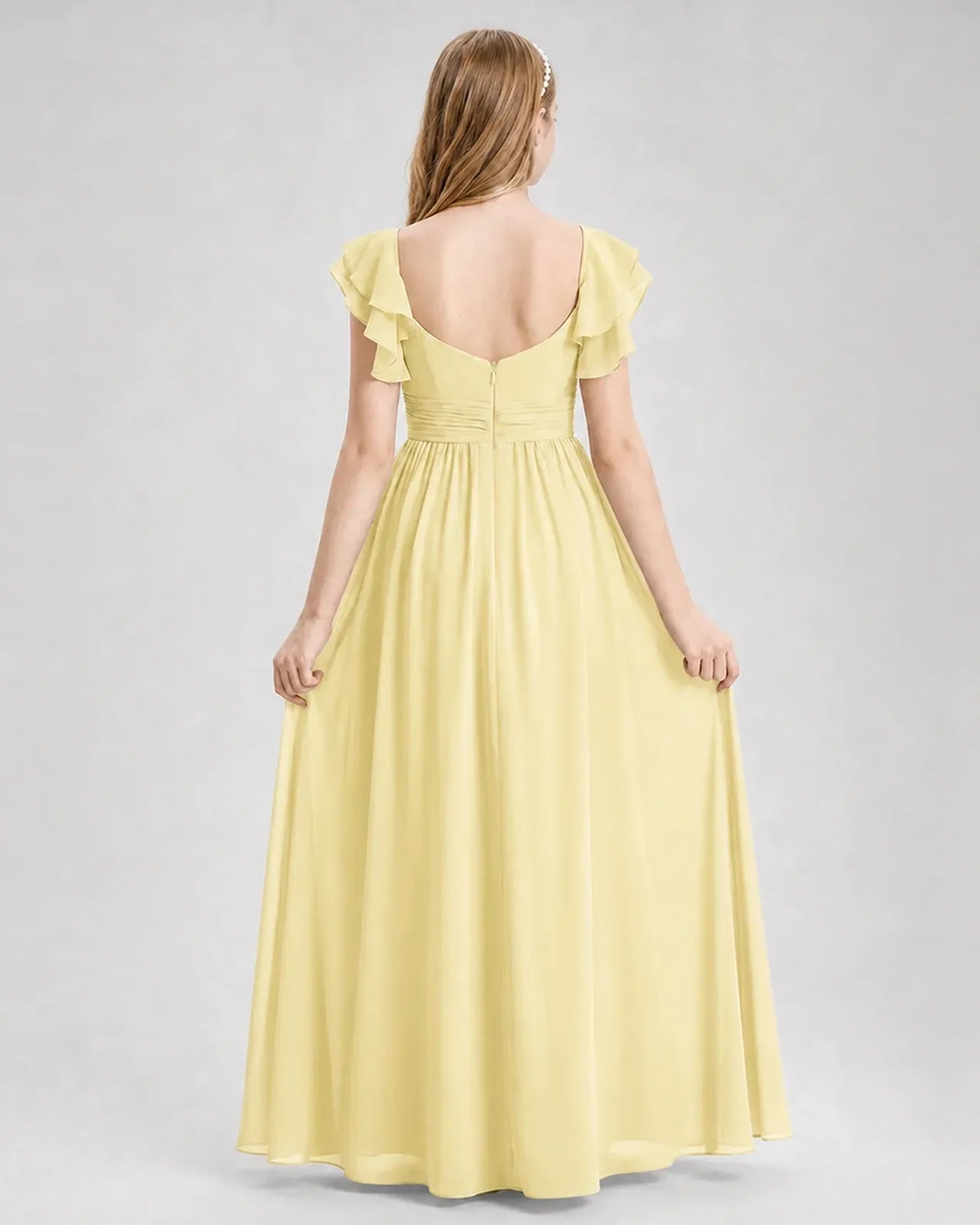 Daffodil Chiffon A-line Junior Bridesmaid Dress Back View