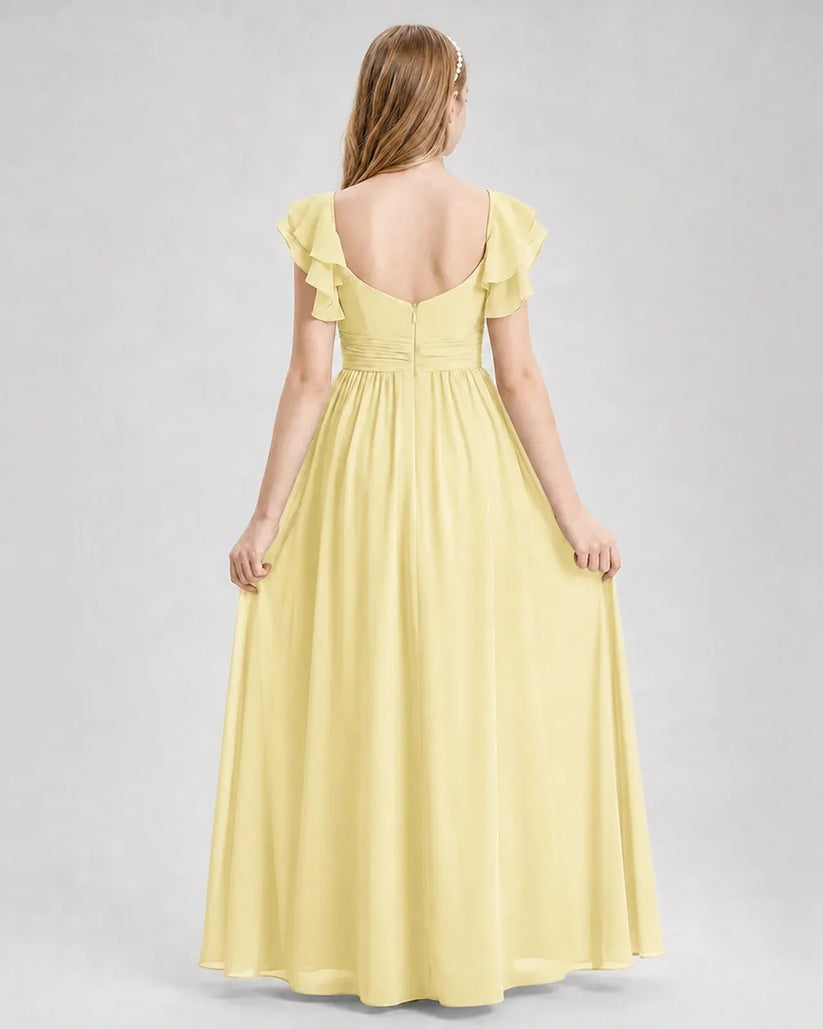 Daffodil Chiffon A-line Junior Bridesmaid Dress Back View