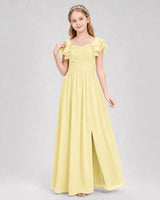 Daffodil Chiffon A-line Junior Bridesmaid Dress Front View