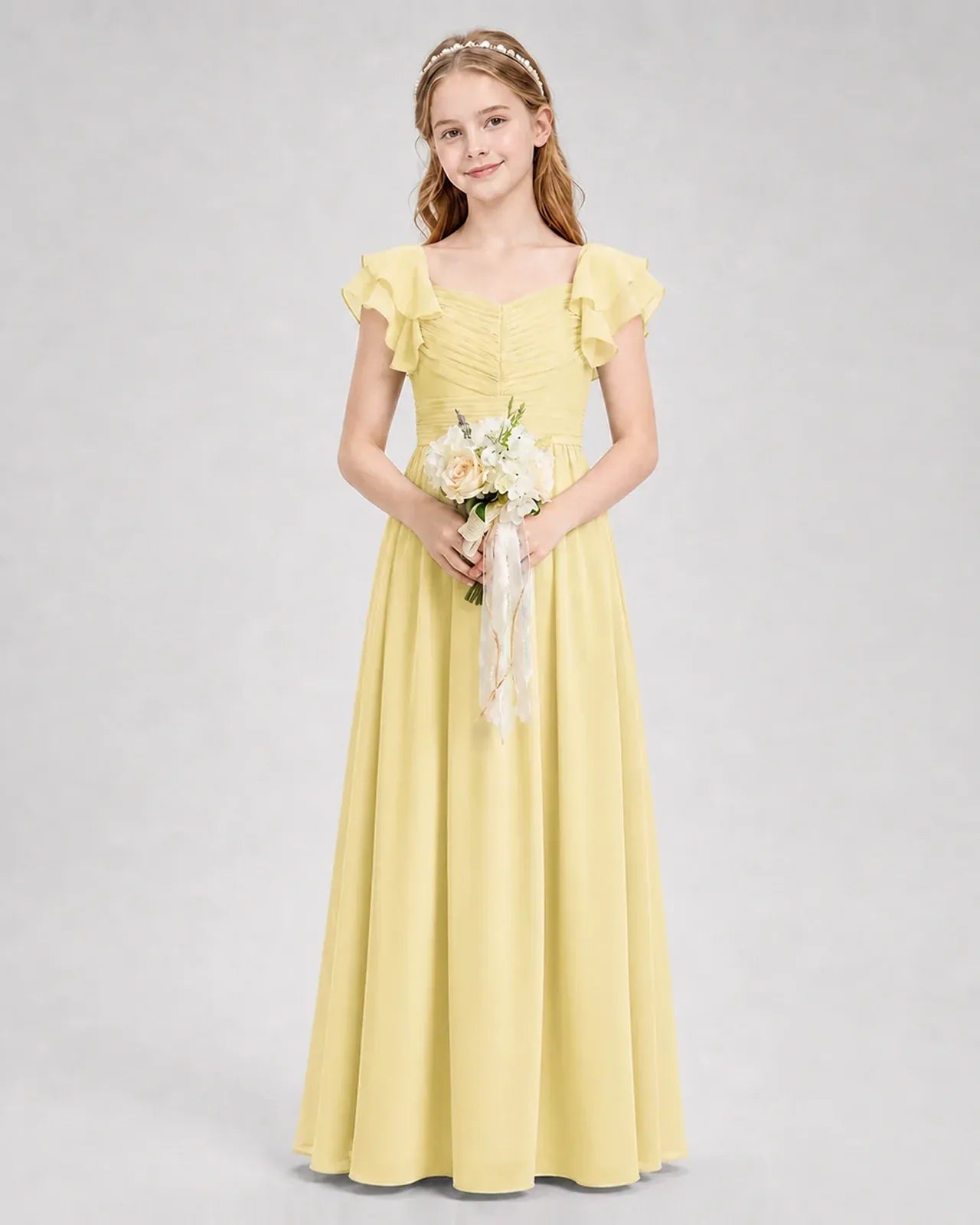 Daffodil Chiffon A-line Junior Bridesmaid Dress Front View