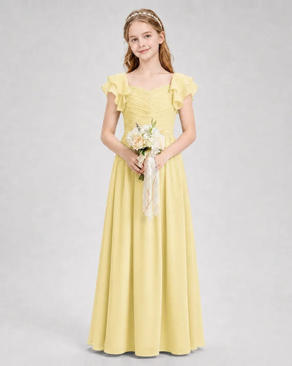Daffodil Chiffon A-line Junior Bridesmaid Dress Front View