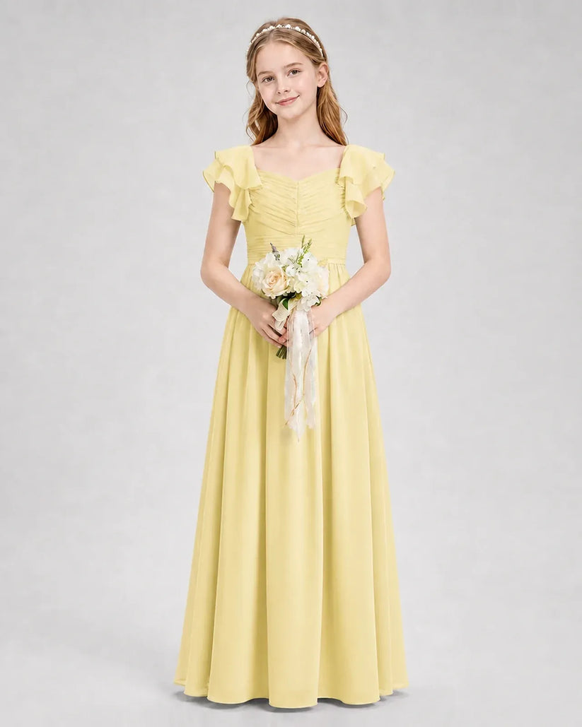 Daffodil Chiffon A-line Junior Bridesmaid Dress Front View