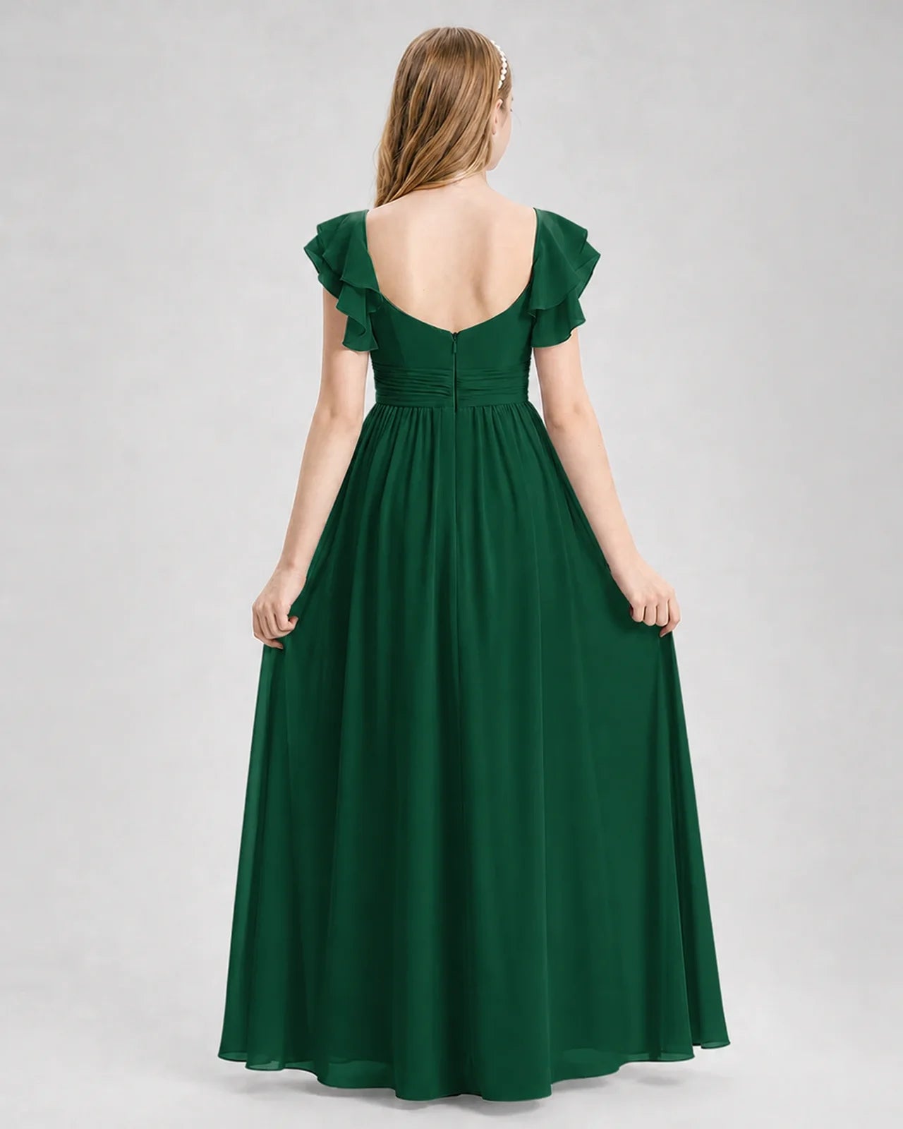 Dideyttawl Sweetheart Neck Ruffle Chiffon Junior Bridesmaid Dress