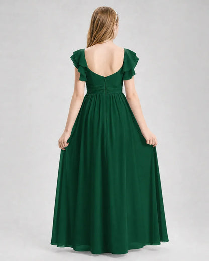 Darkgreen Chiffon A-line Junior Bridesmaid Dress Back View