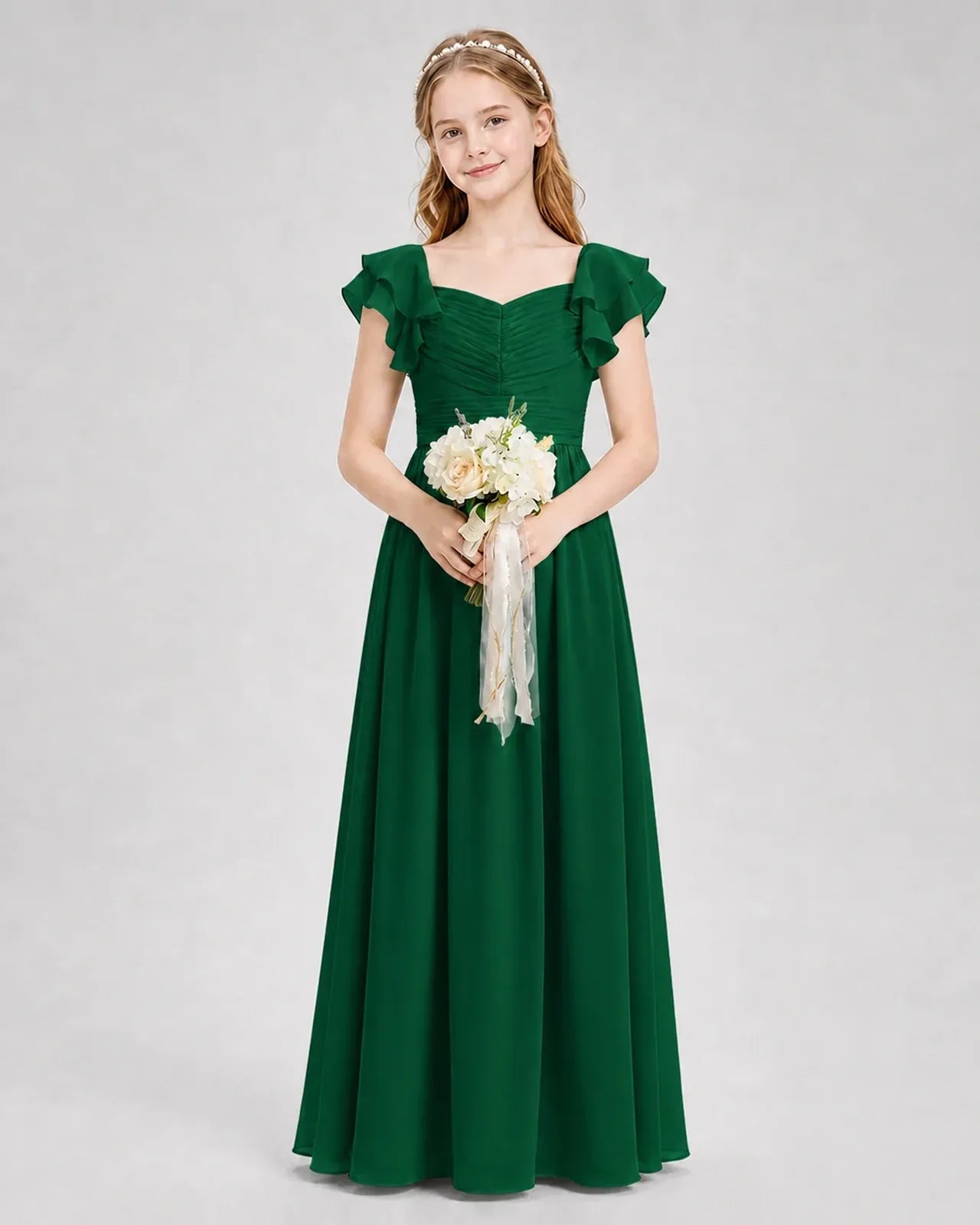 Dark Green Chiffon A-line Junior Bridesmaid Dress Front View