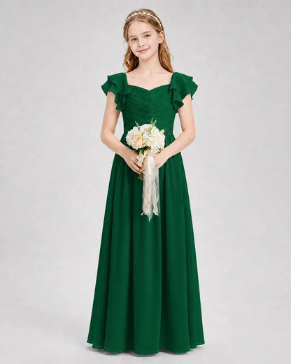Dark Green Chiffon A-line Junior Bridesmaid Dress Front View