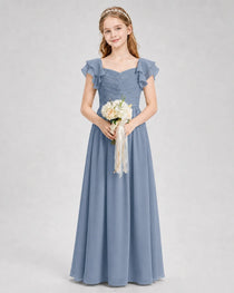 Dideyttawl Sweetheart Neck Ruffle Chiffon Junior Bridesmaid Dress