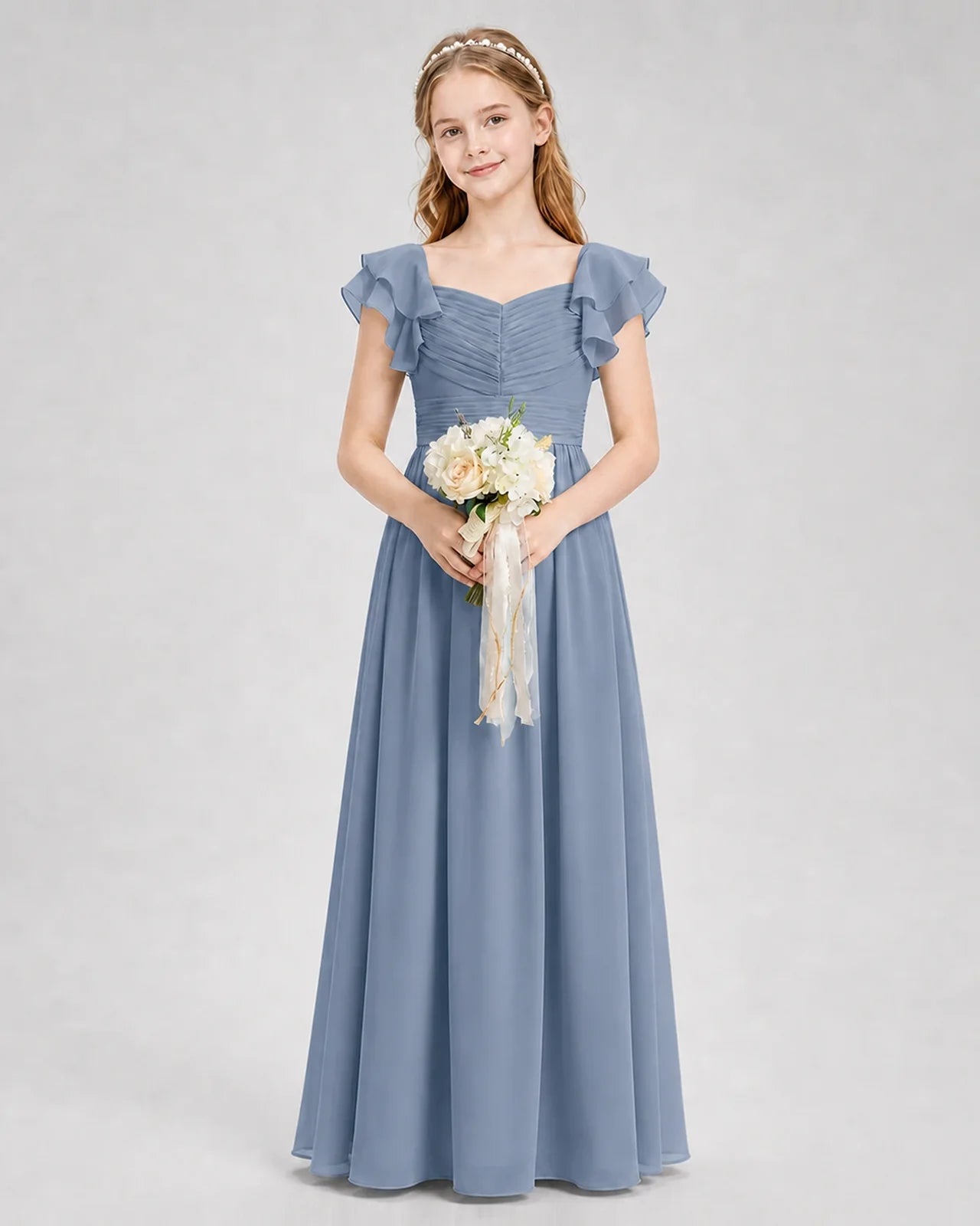 Dideyttawl Sweetheart Neck Ruffle Chiffon Junior Bridesmaid Dress