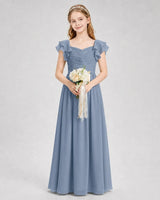 Dusty Blue Chiffon A-line Junior Bridesmaid Dress Front View