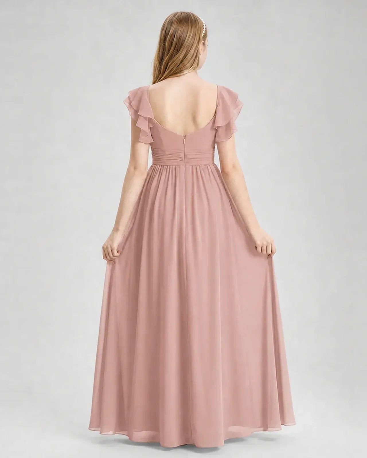 Dustyrose Chiffon A-line Junior Bridesmaid Dress Back View