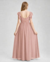 Dusty Rose Chiffon A-line Junior Bridesmaid Dress Back View