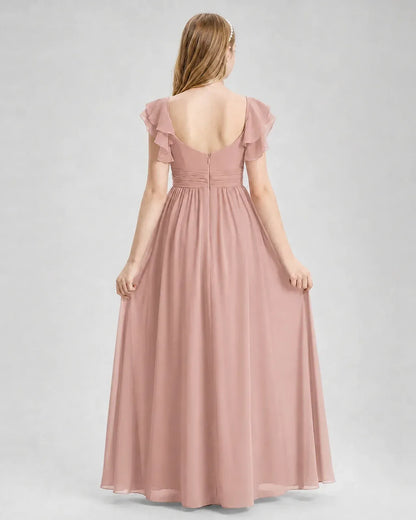 Dustyrose Chiffon A-line Junior Bridesmaid Dress Back View