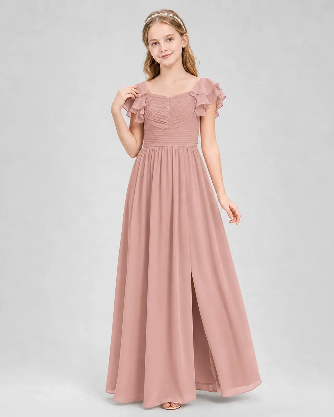 Dustyrose Chiffon A-line Junior Bridesmaid Dress Front View