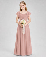 Dusty Rose Chiffon A-line Junior Bridesmaid Dress Front View