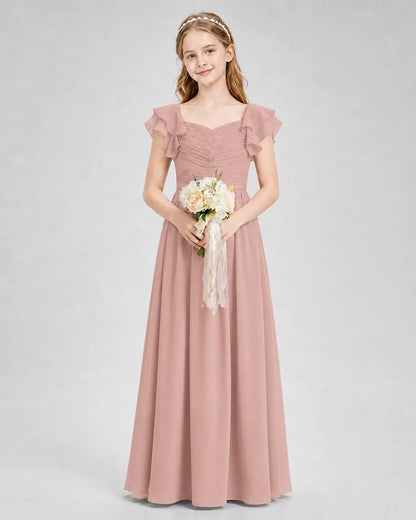 Dusty Rose Chiffon A-line Junior Bridesmaid Dress Front View