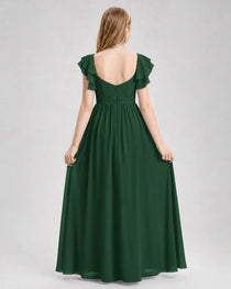 Dideyttawl Sweetheart Neck Ruffle Chiffon Junior Bridesmaid Dress