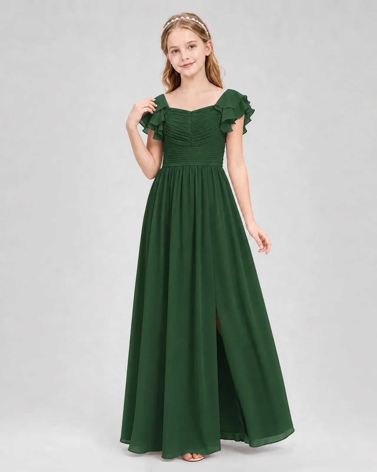 Dideyttawl Sweetheart Neck Ruffle Chiffon Junior Bridesmaid Dress