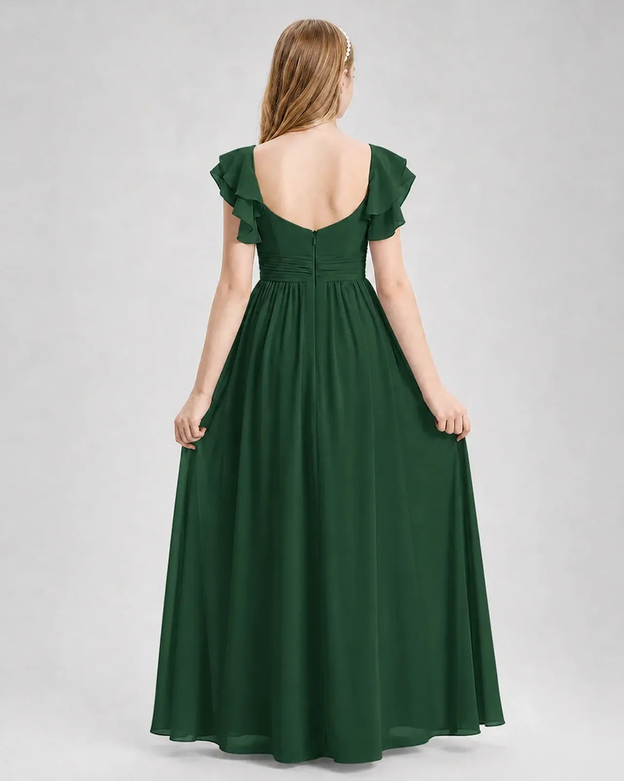 Emeraldgreen Chiffon A-line Junior Bridesmaid Dress Back View