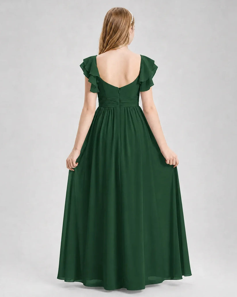 Emeraldgreen Chiffon A-line Junior Bridesmaid Dress Back View
