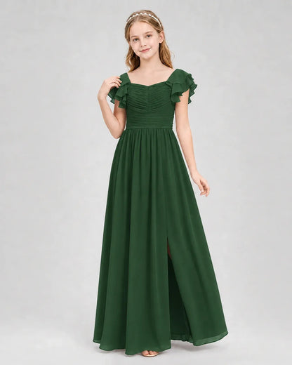 Emeraldgreen Chiffon A-line Junior Bridesmaid Dress Front View