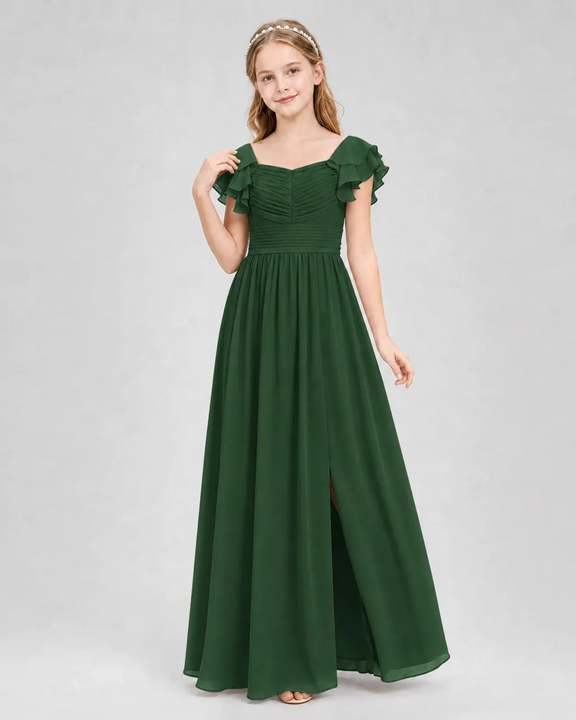 Emeraldgreen Chiffon A-line Junior Bridesmaid Dress Front View