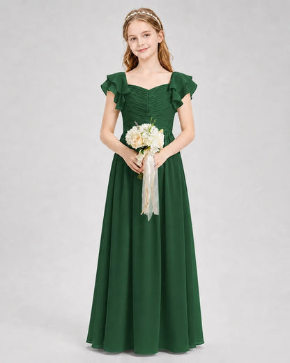 Emerald Green Chiffon A-line Junior Bridesmaid Dress Front View