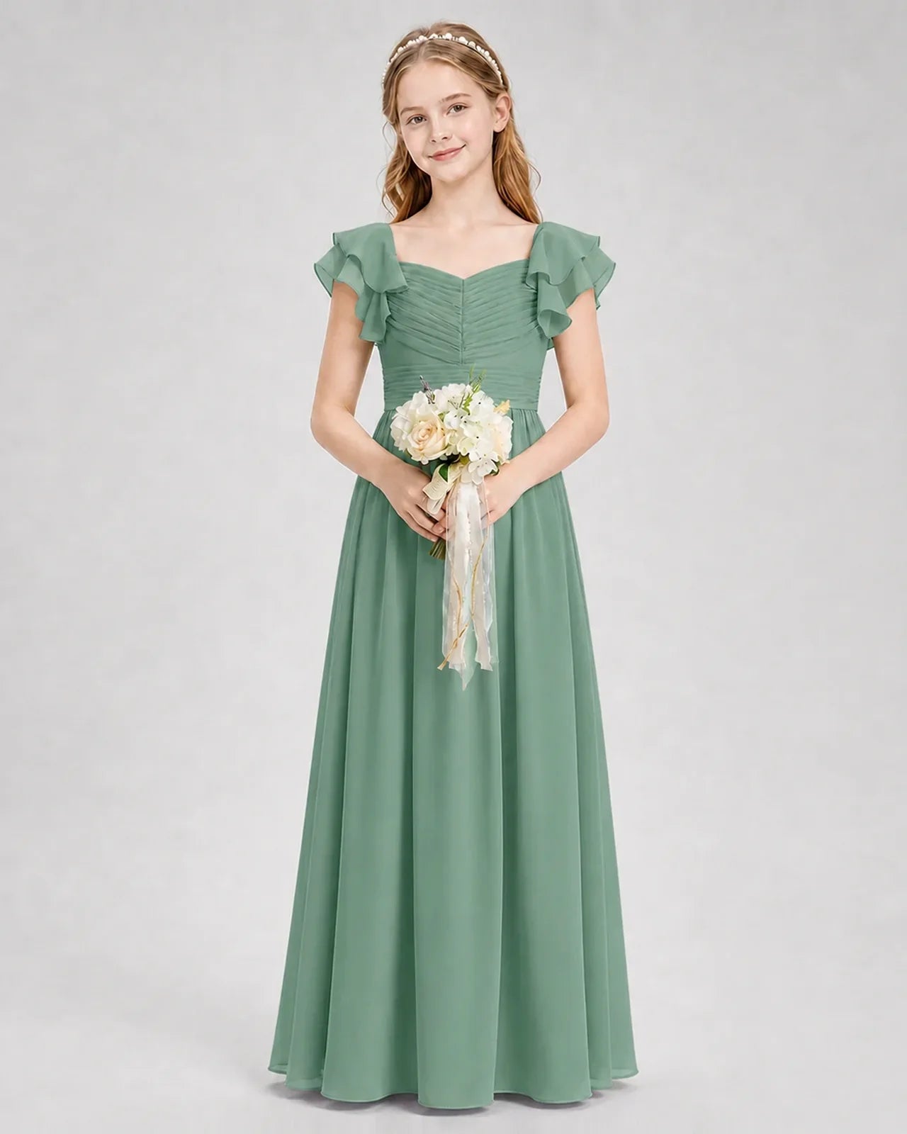 Dideyttawl Sweetheart Neck Ruffle Chiffon Junior Bridesmaid Dress