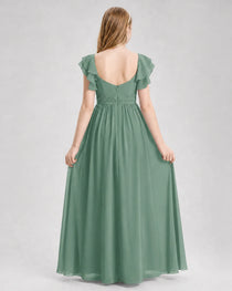Dideyttawl Sweetheart Neck Ruffle Chiffon Junior Bridesmaid Dress