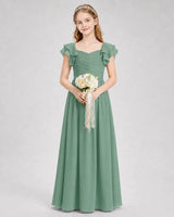 Eucalyptus Chiffon A-line Junior Bridesmaid Dress Front View