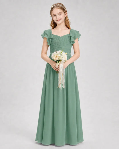 Eucalyptus Chiffon A-line Junior Bridesmaid Dress Front View