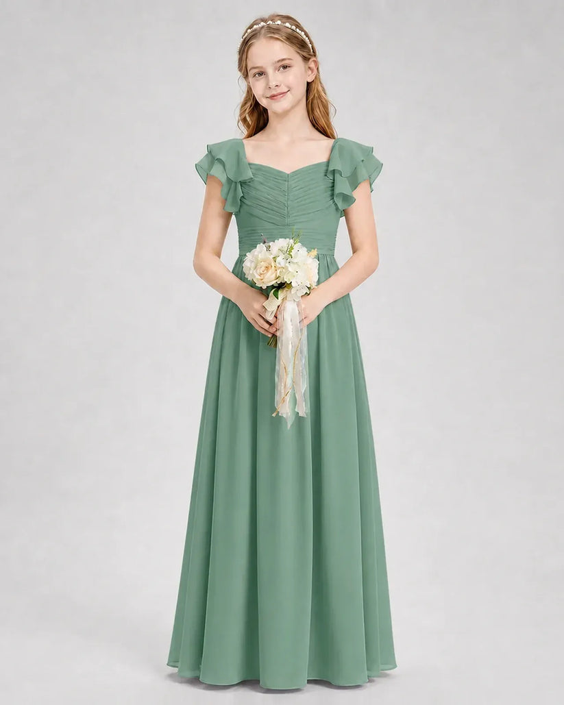 Eucalyptus Chiffon A-line Junior Bridesmaid Dress Front View