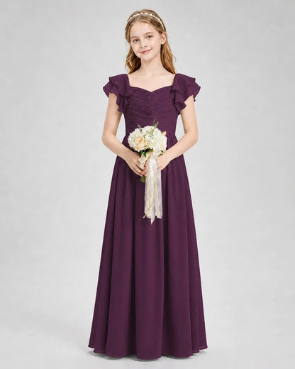 Grape Chiffon A-line Junior Bridesmaid Dress Front View