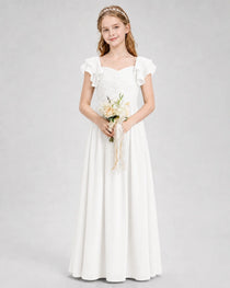 Dideyttawl Sweetheart Neck Ruffle Chiffon Junior Bridesmaid Dress