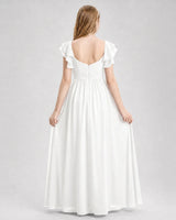 Ivory Chiffon A-line Junior Bridesmaid Dress Back View