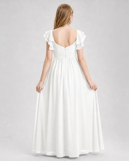 Ivory Chiffon A-line Junior Bridesmaid Dress Back View