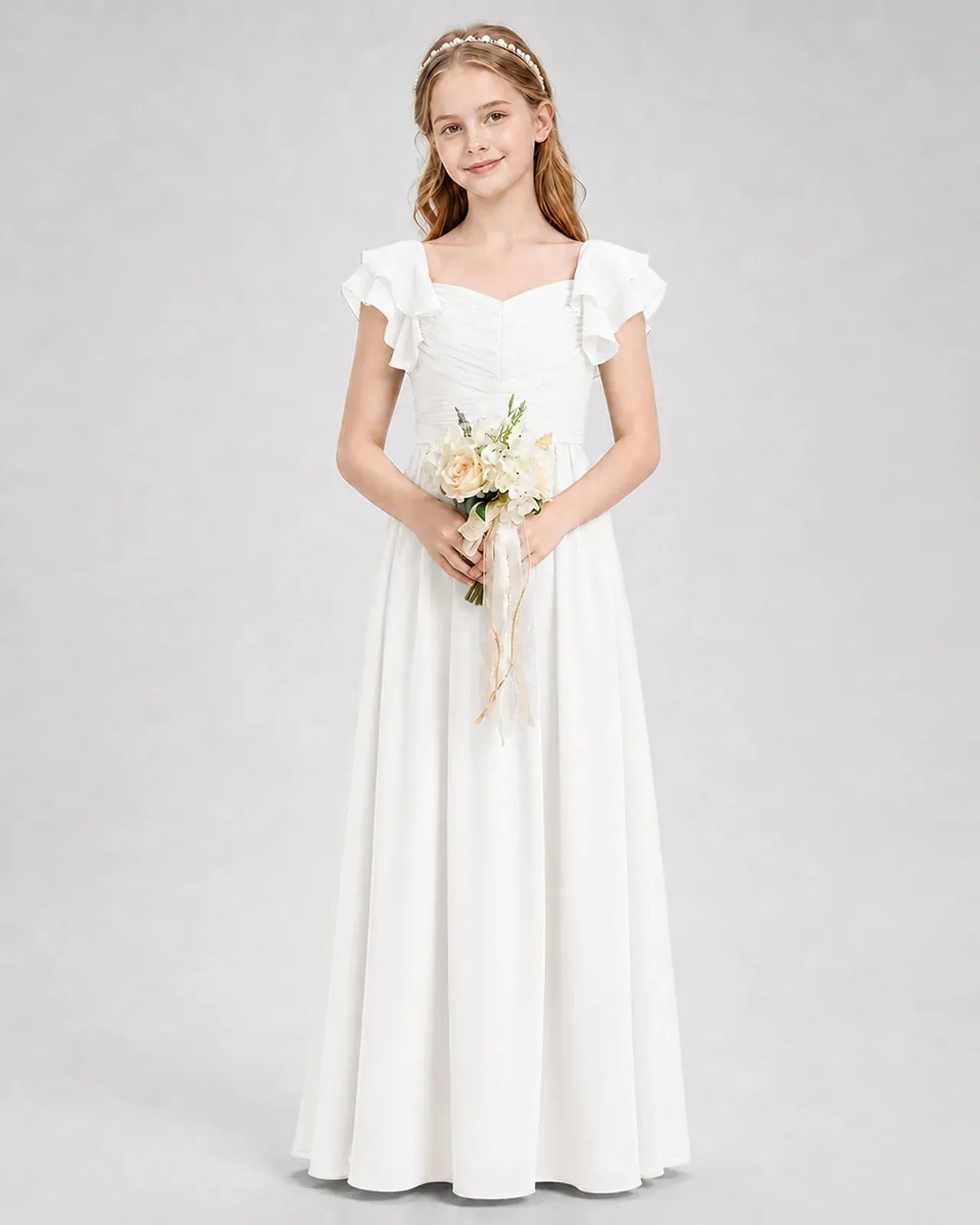 Ivory Chiffon A-line Junior Bridesmaid Dress Front View