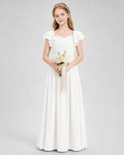 Ivory Chiffon A-line Junior Bridesmaid Dress Front View