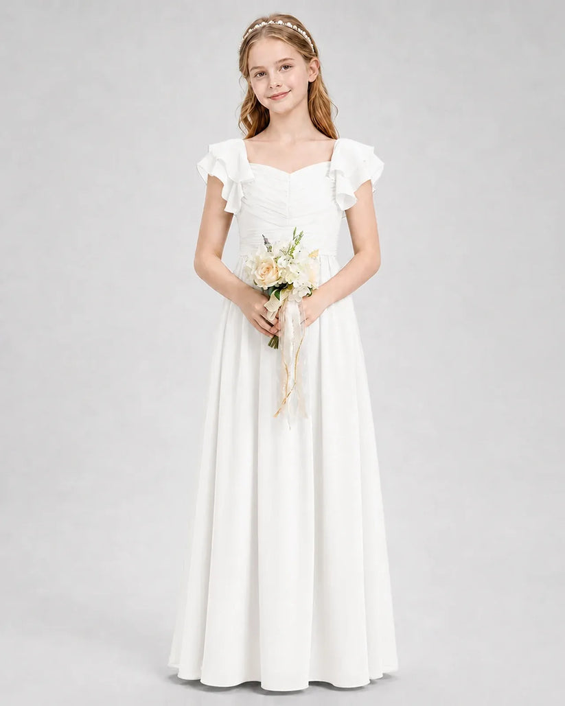 Ivory Chiffon A-line Junior Bridesmaid Dress Front View