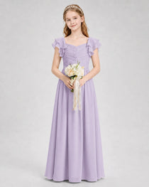 Dideyttawl Sweetheart Neck Ruffle Chiffon Junior Bridesmaid Dress