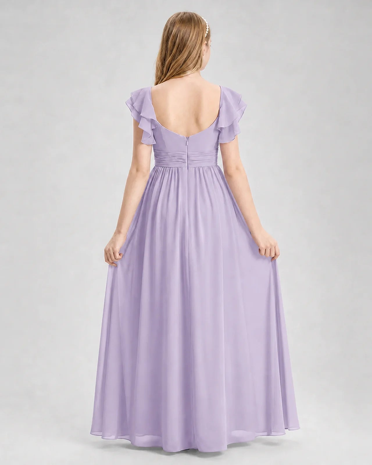 Dideyttawl Sweetheart Neck Ruffle Chiffon Junior Bridesmaid Dress