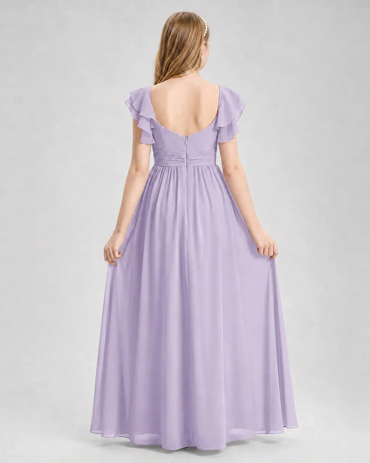 Lavender Chiffon A-line Junior Bridesmaid Dress Back View