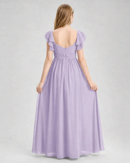 Lavender Chiffon A-line Junior Bridesmaid Dress Back View