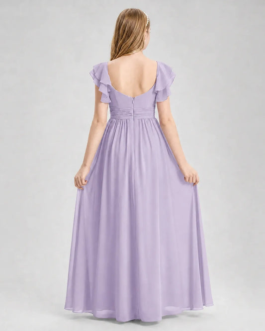 Lavender Chiffon A-line Junior Bridesmaid Dress Back View