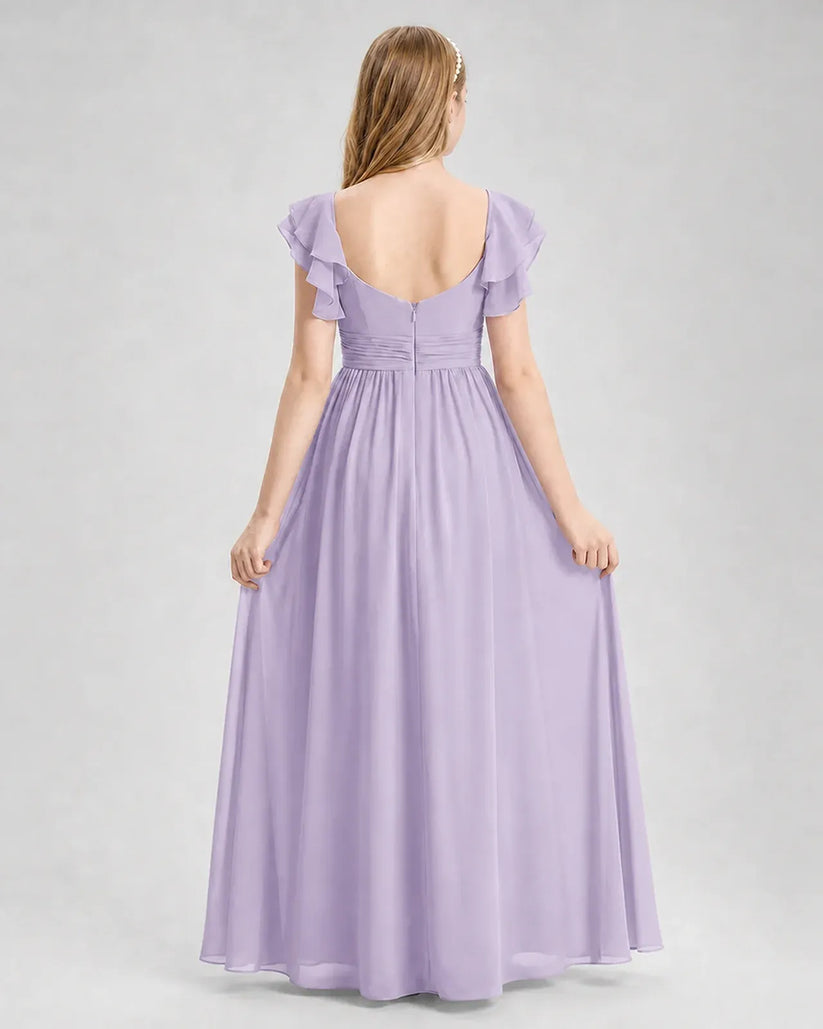 Lavender Chiffon A-line Junior Bridesmaid Dress Back View
