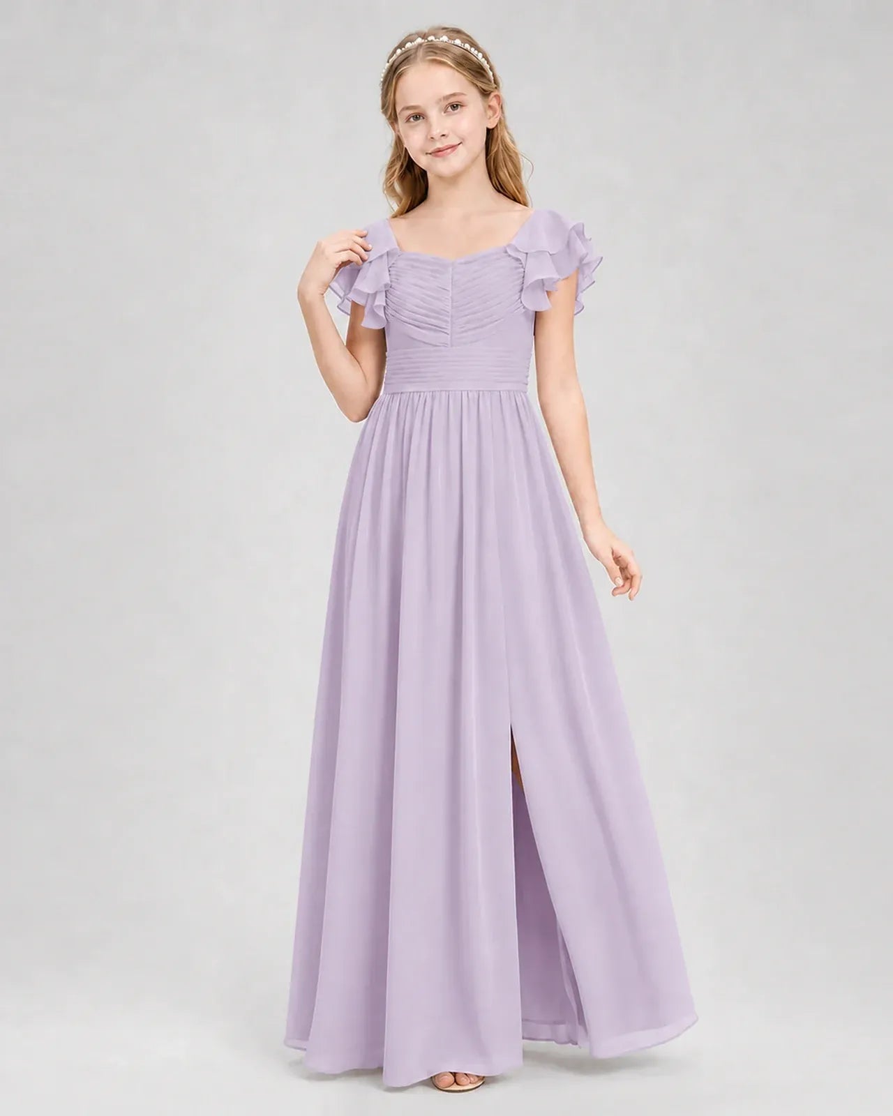 Lavender Chiffon A-line Junior Bridesmaid Dress Front View