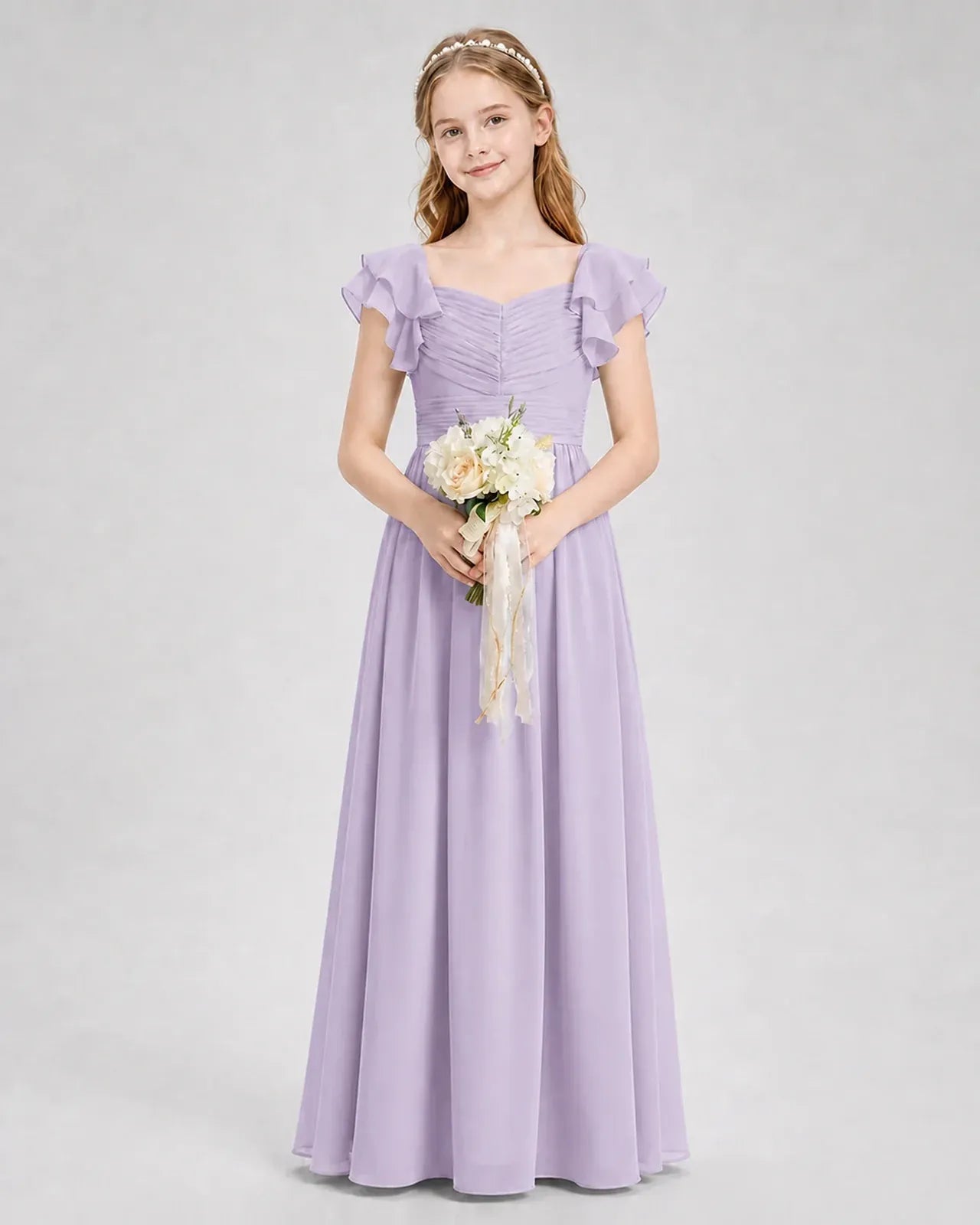 Lavender Chiffon A-line Junior Bridesmaid Dress Front View