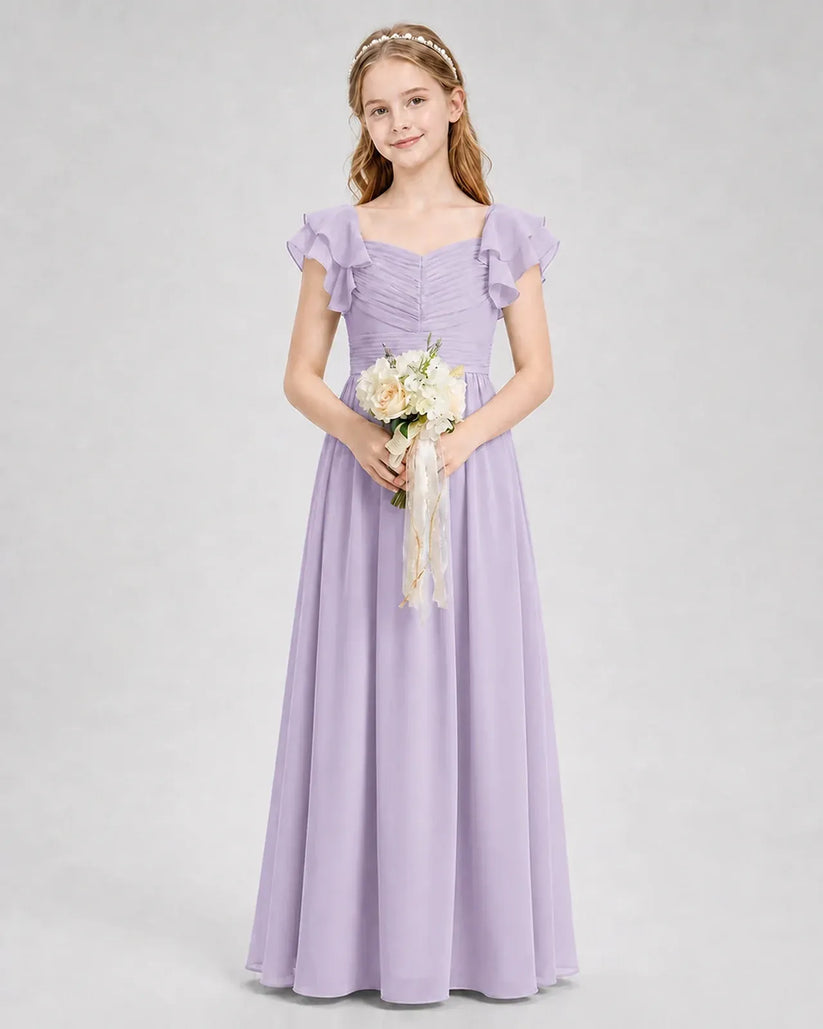 Lavender Chiffon A-line Junior Bridesmaid Dress Front View