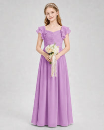 Dideyttawl Sweetheart Neck Ruffle Chiffon Junior Bridesmaid Dress